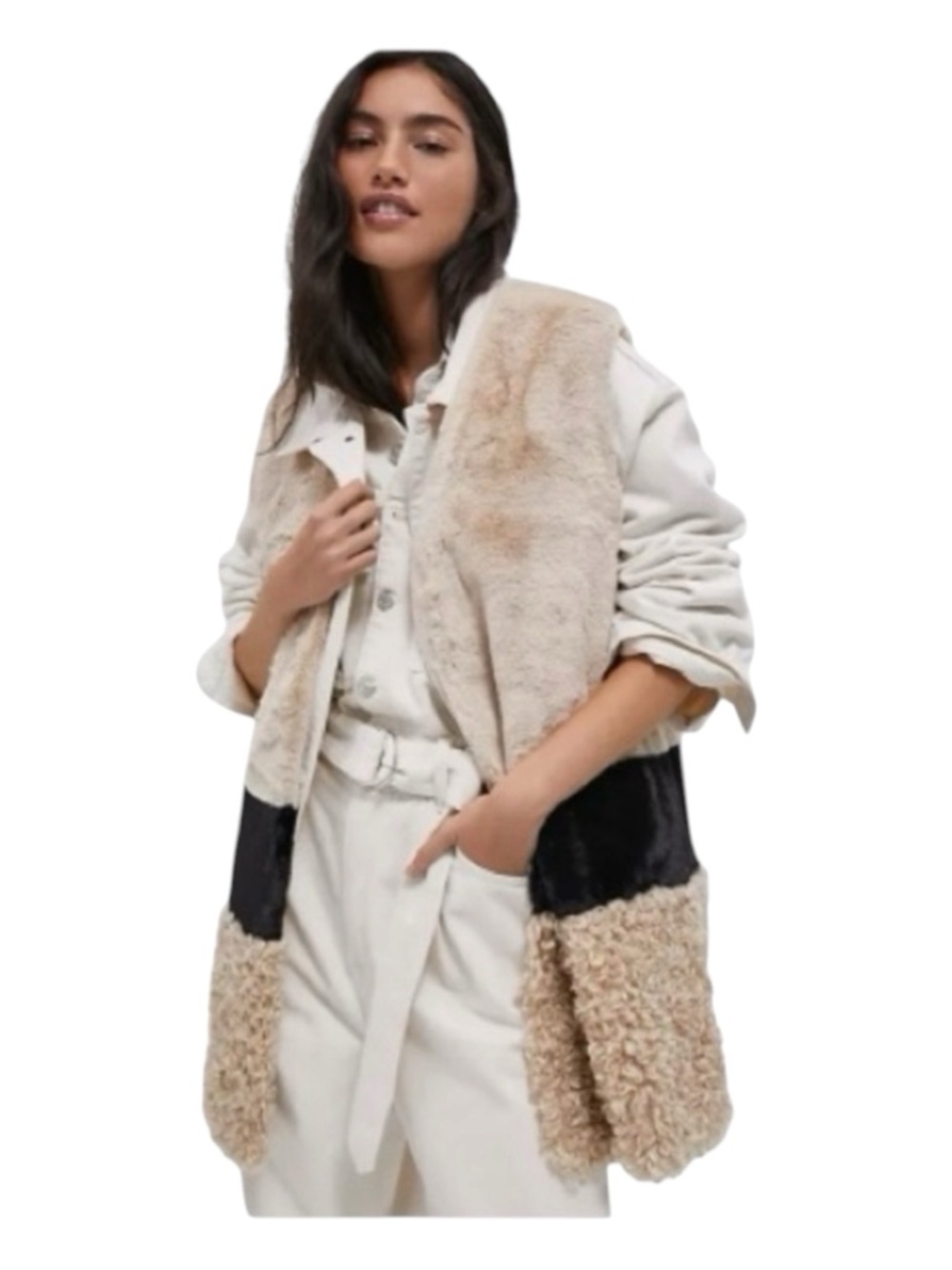 ANTHROPOLOGIE Tan and Black Shearling/Faux Fur Vest, One Size